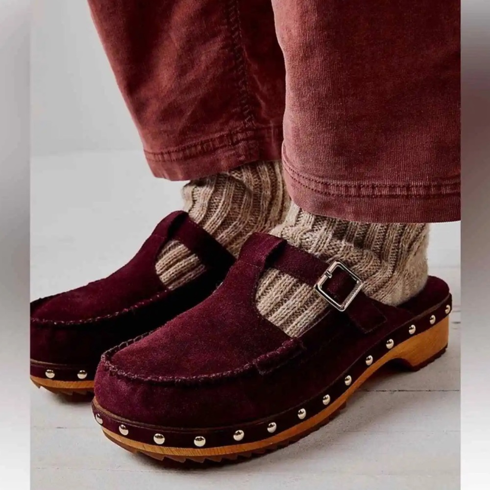 ✨ Free People Garnet Suede Clogs by Kelsi Dagger Size 7.5 Mary Jane slides